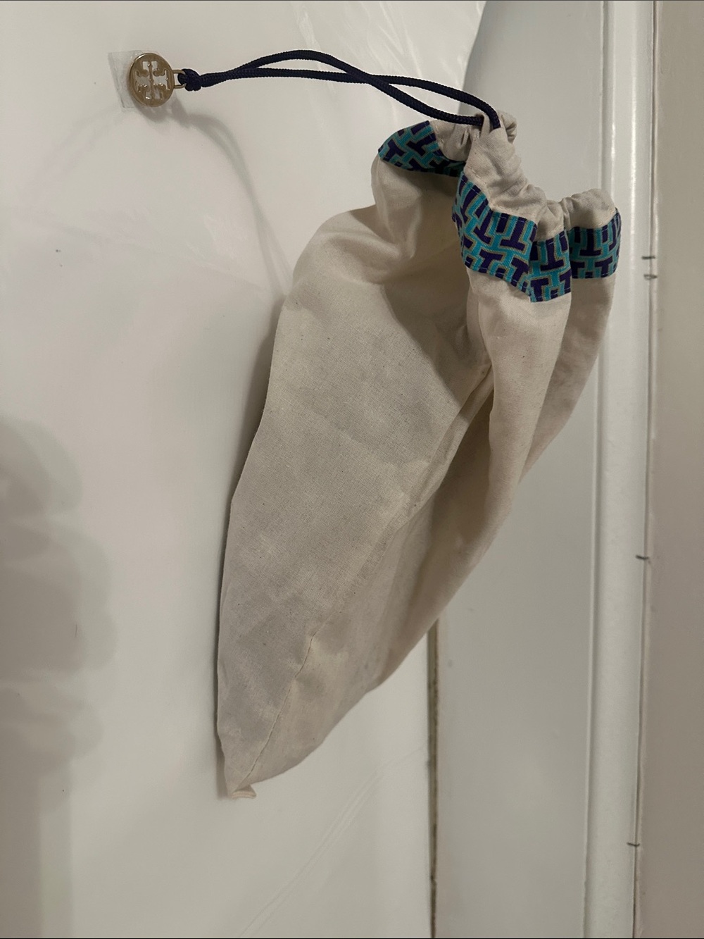 Never Been Worn Tory Burch Black Leather Logo Wedge Pump with Gold Emblem. - Picture 4 of 4